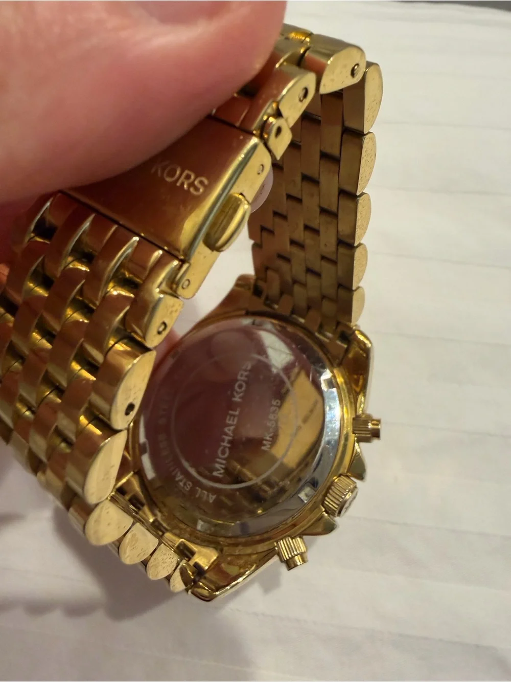 Michael Kors Gold and White Crystal-Trim Chronograph Watch